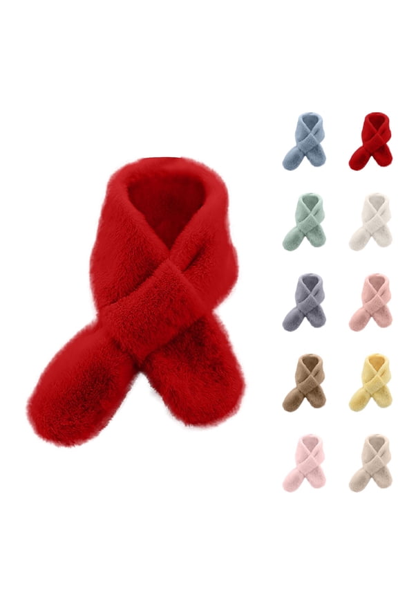 Red Scarf for Boys Girls, Ultra-Soft Plush Cozy Warm Winter Cross Tie Neck Warmer for Toddler Kids 1-12 Years
