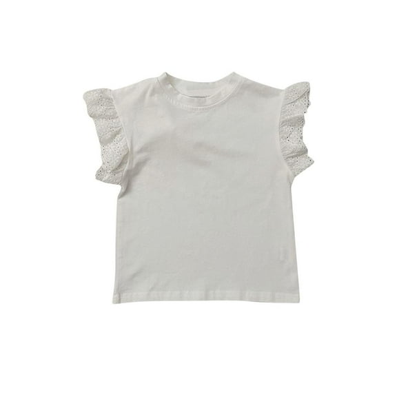 Lovzfmll Ruffle Top Girls, Girls Shirt Short-Sleeve T-Shirt for Girls Children Solid Color Loose Round-Neck Western Style Tunic Tee Tops Cute Flying Ruffle Sleeves Summer Blouse for Girls White 140