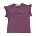 thumbnail image 1 of Lovzfmll Ruffle Top Girls, Girls Shirt Short-Sleeve T-Shirt for Girls Children Solid Color Loose Round-Neck Western Style Tunic Tee Tops Cute Flying Ruffle Sleeves Summer Blouse for Girls Purple 110, 1 of 3