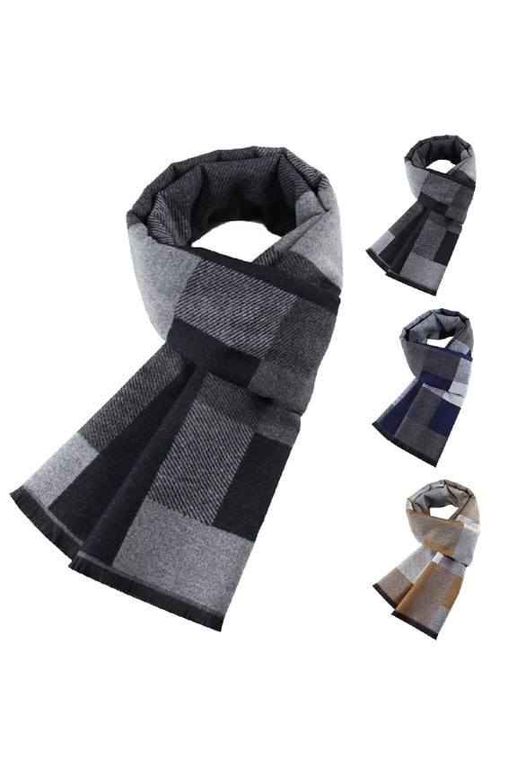 Scarf for Men, Classic Checked Thickened Warm Cold Weather Winter Scarf, Casual Cotton Soft Shawl Wraps, Holiday Gift for Dad, Couple
