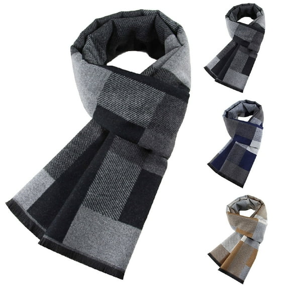 Lovzfmll Scarf for Men, Classic Checked Thickened Warm Cold Weather Winter Scarf, Casual Cotton Soft Shawl Wraps, Holiday Gift for Dad, Couple