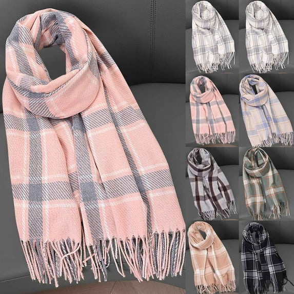 Lovzfmll Scarf for Men & Women, Ultra-Soft Winter Holiday Gift Warm Thick Classic Plaid Long Shawl Scarf with Tassel