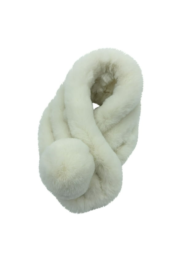 Scarf for Women, Faux Fur Thickened Warm Winter Scarfs Wraps with Pom-Pom, Casual Soft Cute Plush Shawl Wraps