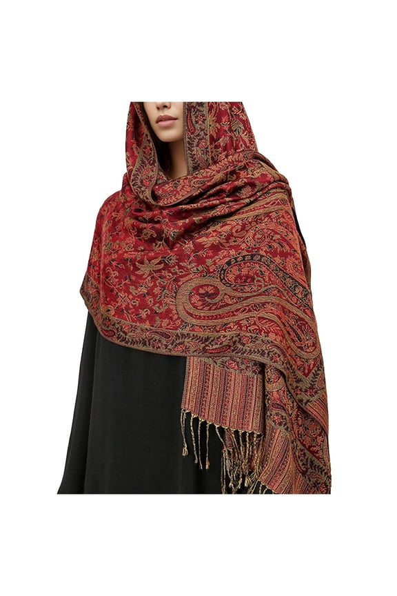 Shawl Scarf for Women, Soft Wool Bohemian Ethnic Paisley Pattern Shawl Wraps with Tassels, Winter Fashion Scarf