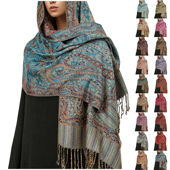 Lovzfmll Shawl Scarf for Women, Soft Wool Bohemian Ethnic Paisley Pattern Shawl Wraps with Tassels, Winter Fashion Scarf