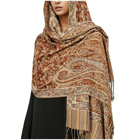 Lovzfmll Shawl Scarf for Women, Soft Wool Bohemian Ethnic Paisley Pattern Shawl Wraps with Tassels, Winter Fashion Scarf