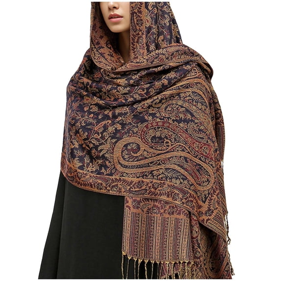 Lovzfmll Shawl Scarf for Women, Soft Wool Bohemian Ethnic Paisley Pattern Shawl Wraps with Tassels, Winter Fashion Scarf