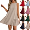 thumbnail image 1 of Lovzfmll Shift Dress for Women, Solid Color Crew Neck Sleeveless with Back Button & Ruffle Hem, Casual Mini Dress Black, 2XL, 1 of 7