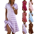 thumbnail image 1 of Lovzfmll Shirt Dress for Women, Collared Short Sleeve, Casual Mid-Length Dress Brown, L, 1 of 5
