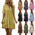 thumbnail image 1 of Lovzfmll Shirt Dress for Women, Collared Short Sleeve with Button, Casual Linen Mini Dress Khaki, S, 1 of 9