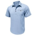 thumbnail image 1 of Lovzfmll Shirts for Men, Men's Casual Summer Shirts Classic Button Basic Short Sleeve Shirt Solid Color Tees Golf Stylish Tops V-Neck Pullover Casual Top Button Pockets Loose Shirts Light Blue M, 1 of 6