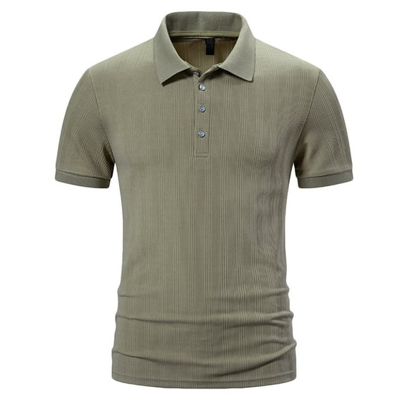 Lovzfmll Shirts for Men, Men's Casual Summer Solid Color Tees Golf Stylish Shirts Classic Button Basic Short Sleeve Shirt Tops Turn Down Collar V-Neck Pullover Loose Daily Blouse Khaki S