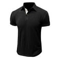 thumbnail image 1 of Lovzfmll Shirts for Men, Men's Casual Summer Solid Color Tees Golf Stylish Tops Shirts Classic Button Basic Short Sleeve Shirt Beefy Muscle V-Neck Basic Tee Turndown Collar Blouse Shirt Black M, 1 of 6