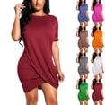 thumbnail image 1 of Lovzfmll Short Sleeve Solid Waist-Cinched Round Neck Bodycon Mini Dress for Women Relaxed Fit Crew Neck Hot Pink, XL, 1 of 9