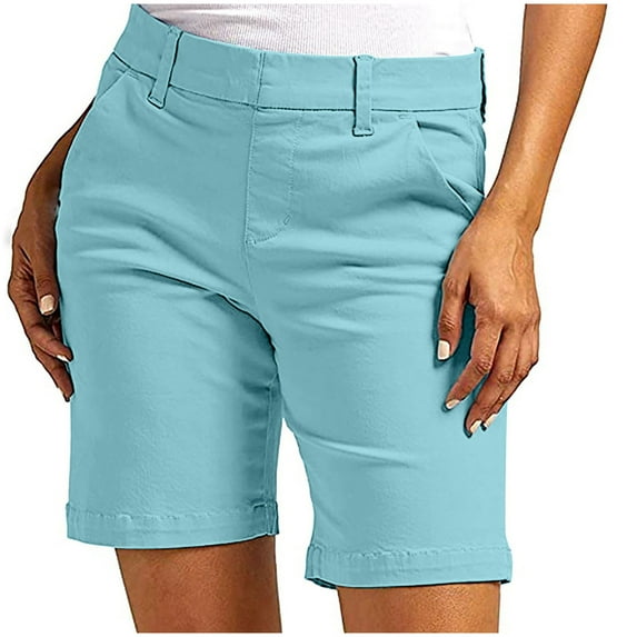 Lovzfmll Shorts for Women, Plus Size Summer Loose and Comfortable Fashionable Twill Solid Color Shorts With Pocket Quick Drying Lightweight Walking Daily Women Shorts Sky Blue L