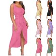 thumbnail image 1 of Lovzfmll Slip Dress for Women, One Shoulder Sleeveless with High Slit & Shirring, Relaxed Fit Maxi Dress Hot Pink, S, 1 of 5