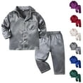 thumbnail image 1 of Lovzfmll Solid Color Lounge Pants Set, Long Sleeve Round Neck Top & Relaxed Pants for Boys & Girls, Sleepwear Outfits for Toddler 3-4 Years, 1 of 8