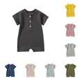 thumbnail image 1 of Lovzfmll Solid Color Short Sleeve Romper for Toddlers, Snap Crotch Jumpsuit for Little Boys & Girls, Casual Sleep Outfits for 0-3 Months, 1 of 6