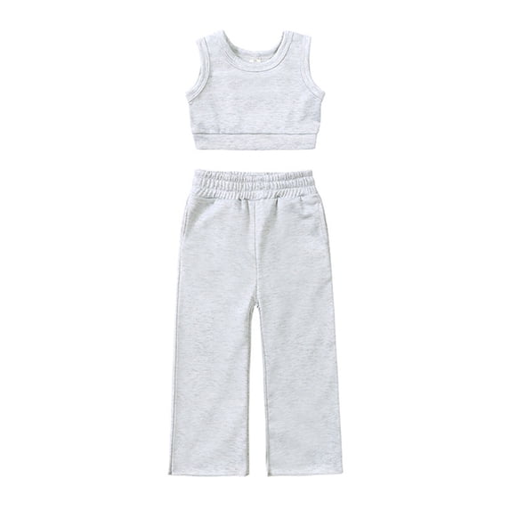 Lovzfmll Solid Color Tank Top Wide Leg Set for Girls, Sleeveless Round Neck Top & Wide Leg Pants, Casual Outfits for Toddler 3-4 Years