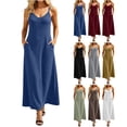 thumbnail image 1 of Lovzfmll Spaghetti Strap Ribbed Solid Double Pocket Maxi Sundress for Women, Loose Crew Neck Sleeveless Casual Dress Wine, S, 1 of 8