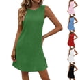 thumbnail image 1 of Lovzfmll Spaghetti Strap Ruffle Hem Low Back Solid Mini Sundress for Women, Loose Crew Neck Sleeveless Casual Dress Sky Blue, XL, 1 of 8