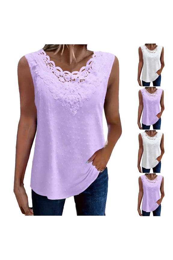 Spring Summer Solid Color Lace V-Neck Base Layer T-Shirt Tank with Sweet Floral Lace for Women, Soft Top White, XL