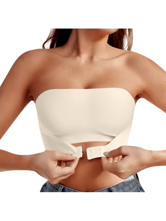 Strapless Bras for Women, Wireless Push-Up Bandeau Bra, Strapless Pull-On Stretchable Secure Comfort Everyday Bra
