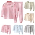 thumbnail image 1 of Lovzfmll Striped Bear Print Jogger Set, Long Sleeve Round Neck Top & Jogger Pants for Boys & Girls, Casual Outfits for Newborn 0-6 Months, 1 of 7
