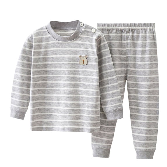 Lovzfmll Striped Bear Print Jogger Set, Long Sleeve Round Neck Top & Jogger Pants for Boys & Girls, Casual Outfits for Toddler 2-3 Years