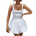 thumbnail image 1 of Lovzfmll Sundresses for Women, Casual Dresses for Women Fashion Sleeveless Cocktail Loose Summer Beach Dress Sundresses Solid Color Round Neck Mini Dresses Puffy Beach Short Dresses White L, 1 of 5