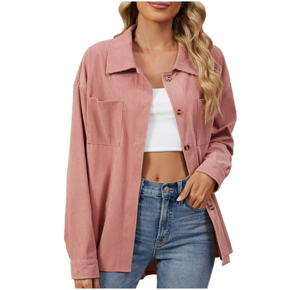Lovzfmll Sweaters for Women Solid Color Casual Lapel Loose Lantern Sleeve Cardigan Corduroy Shirt Lightweight Long Sleeve Hoodless Mid-Length Women's Sweater