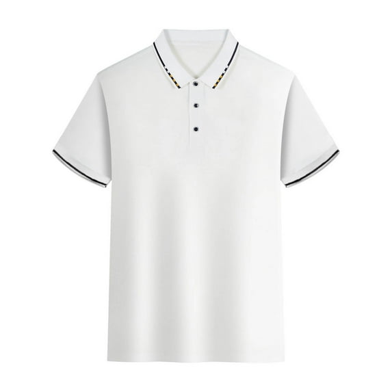 Lovzfmll T-Shirts for Men, Plus Size Mens Fashion Casual Lightweight and Comfortable Basic Short Sleeve T-Shirts Turndown Collar Solid Color Daily Loose Pullover Blouse Shirt White L