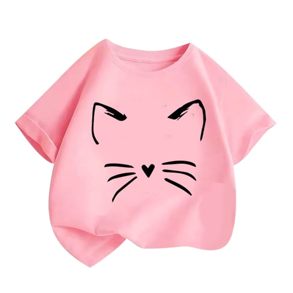 Lovzfmll T-Shirts for Boys & Girls, Cat Print Short Sleeve Tee, Casual Loose Fit Pullover Graphic Tees for Kids 6-8 Years