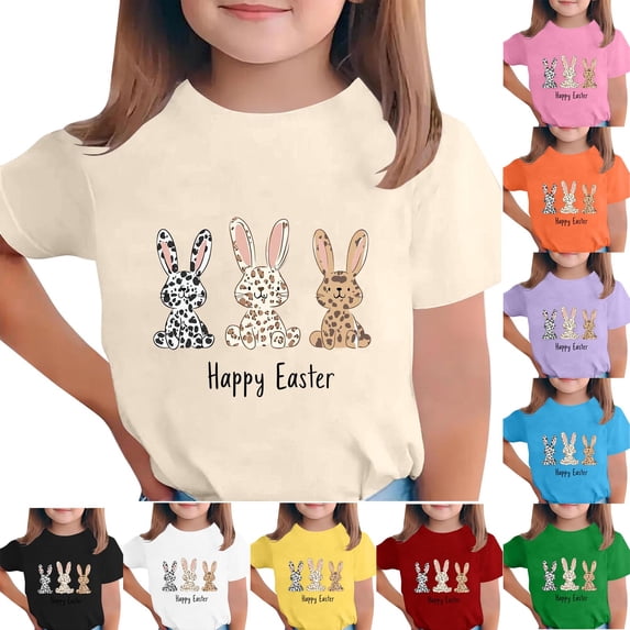 Lovzfmll Teen Girl's T-Shirts, Easter Print Short Sleeve Tee, Casual Loose Fit Pullover Graphic Tees for 12-13 Years