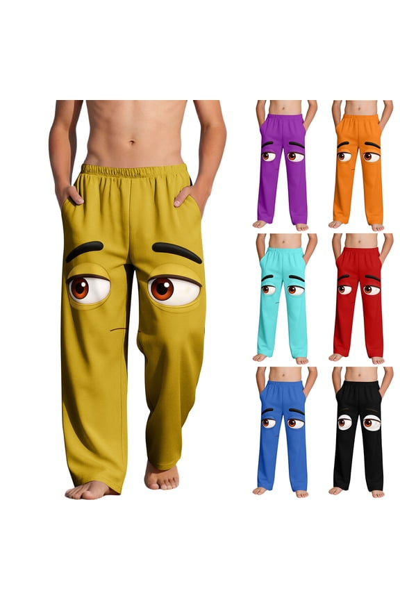 Toddler Boy's Pants, Emoji Face Elastic Waist Lounge Pants, Full Length Casual Outfits for 4-5 Years