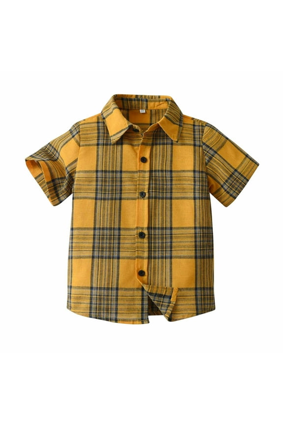 Toddler Boy's Tops, Plaid Short Sleeve Button Down Shirt, Casual Loose Fit Pullover Blouses for 3-4 Years