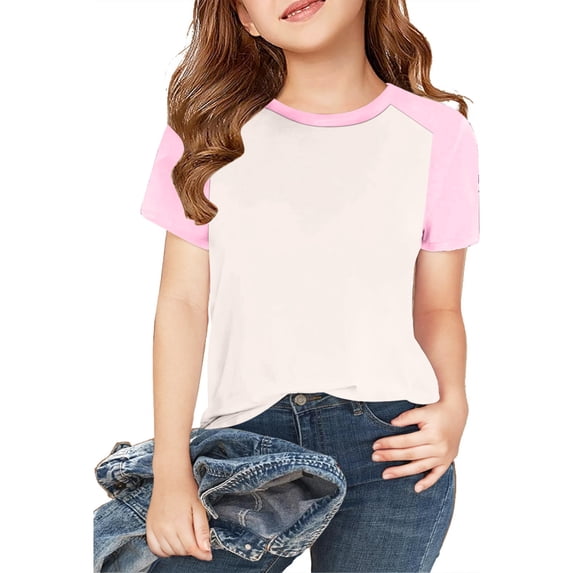 Lovzfmll Toddler Girl's T-Shirts, Colorblock Short Sleeve Tee, Casual Loose Fit Pullover Classic T-Shirt for 3-4 Years