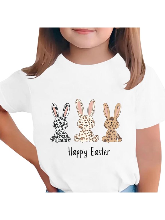 Toddler Girl's T-Shirts, Easter Print Short Sleeve Tee, Casual Loose Fit Pullover Graphic Tees for 3-4 Years