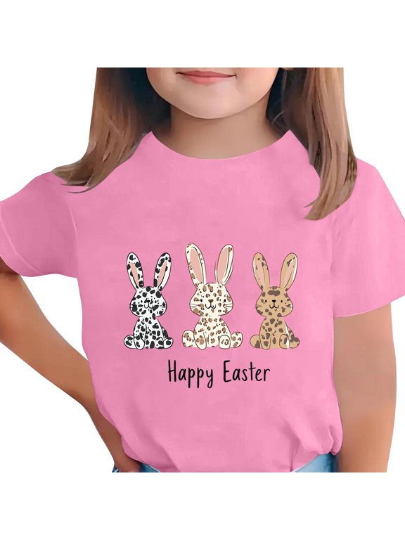 Toddler Girl's T-Shirts, Easter Print Short Sleeve Tee, Casual Loose Fit Pullover Graphic Tees for 3-4 Years