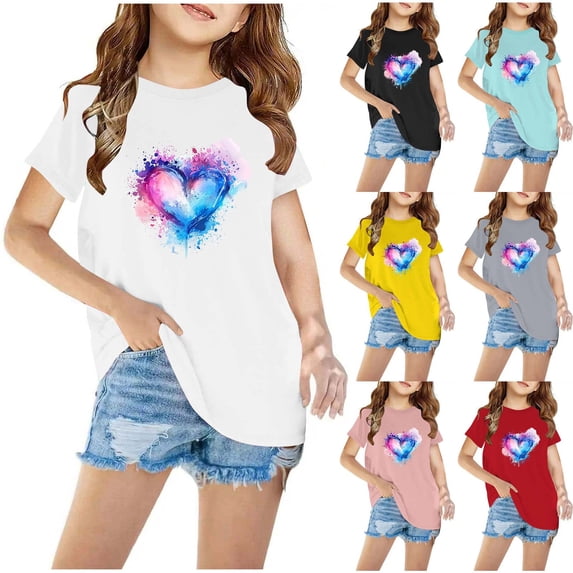 Lovzfmll Toddler Girl's T-Shirts, Graphic Print Short Sleeve Tee, Casual Loose Fit Pullover Graphic Tees for 3-4 Years