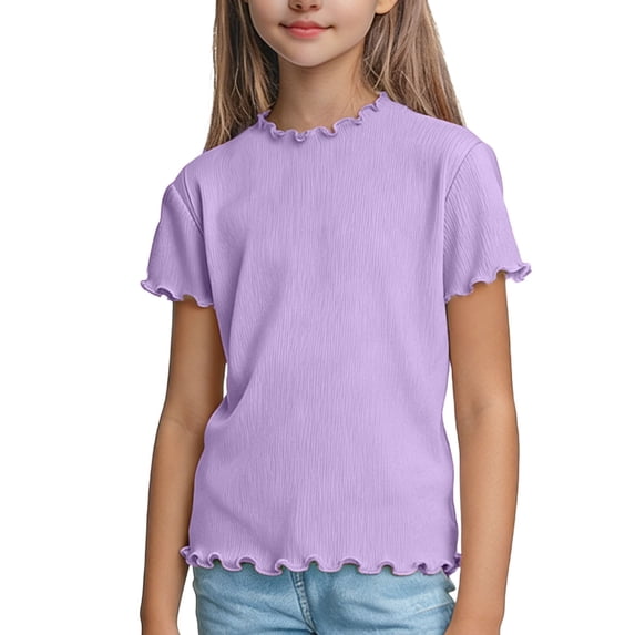 Lovzfmll Toddler Girl's Tops, Solid Color Ruffle Trim Short Sleeve Tee, Casual Loose Fit Pullover Blouses for 3-4 Years