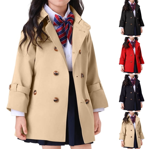 Lovzfmll Toddler Girls Boys Long Peacoat British Style Open Front Trench Coat Classic Outerwear Essentials Soft Lining Comfortable Fit for 1-13 Years