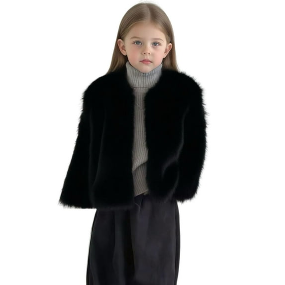 Lovzfmll Toddler Girls Faux Fur Coat, Plush Fleece Lined Long Outerwear, Elegant Warm Winter Coat for Special Occasions for 1-12 Years