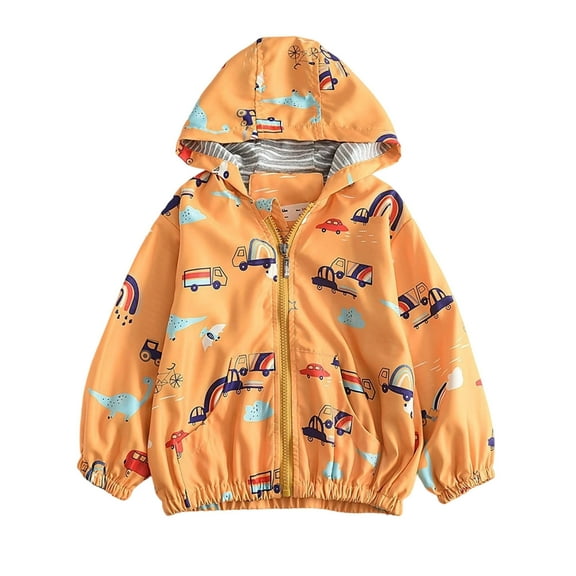 Lovzfmll Toddler Kids Boys Windbreaker Lightweight Print Double Layer Hooded Outdoor Water Resistant Spring Fall for 4-12 Years