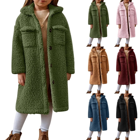 Lovzfmll Toddler Kids Girls Boys Long Winter Coat Sherpa Jacket Double Sided Plush Thicken Warm Pockets for 3-12 Years