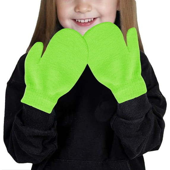Lovzfmll Toddler Knit Mittens, Kids's Outdoor Winter Gloves, Solid Color Cute Fleece Lined for Ages 1-3 Years, Soft Yarn, Green