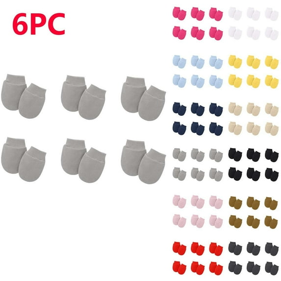 Lovzfmll Toddler Mittens, Newborn Anti-Scratch Gloves, 6-Piece Set in Solid Colors, Soft Cotton Protective Gloves for Newborns 0-12 Months, Gray