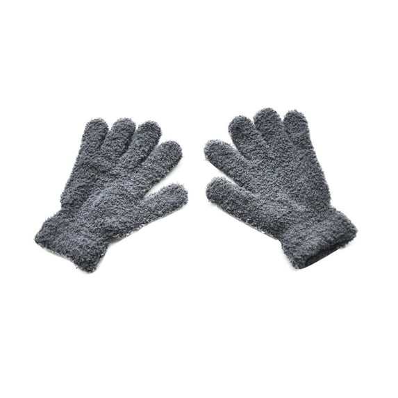Lovzfmll Toddler Plush Mittens, Kids's Solid Color Winter Gloves, Fleece Lined Comfortable Warm Handwear for Ages 5-11 Years, Gray