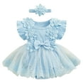thumbnail image 1 of Lovzfmll Toddler's 2-Piece Birthday Romper Set, Sleeveless Tulle Skirt Jumpsuit with Floral Bow Headband for Little Girls, Party Outfits for 0-3 Months, 1 of 9