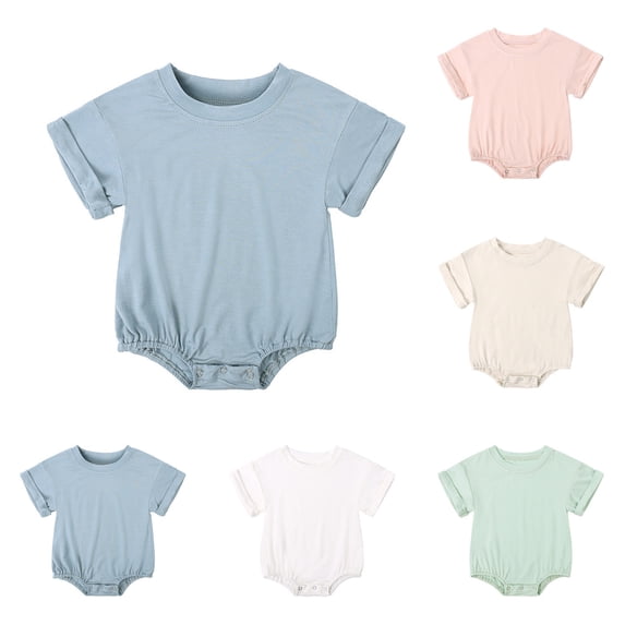 Lovzfmll Toddler's Bamboo Viscose Short Sleeve Romper, Solid Color Crew Neck Snap Crotch Jumpsuit for Little Boys & Girls, Summer Outfits for 3-6 Months